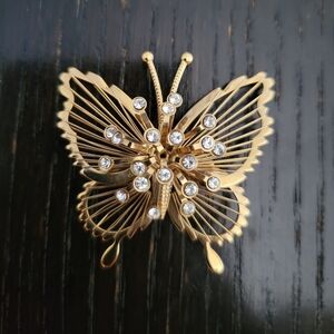 Gold Butterfly Brooch with Crystals